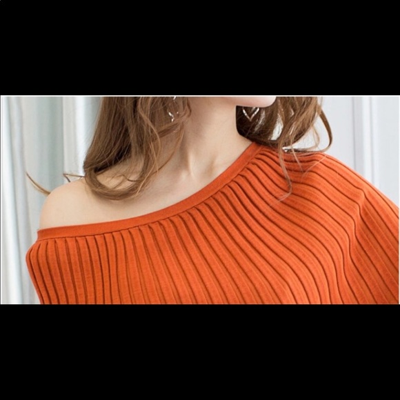 Restocked! Orange Ribbed Belted Knit Sweater Dress - Picture 8 of 8